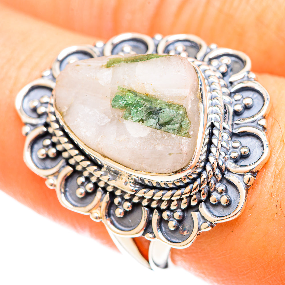 Green Tourmaline In Quartz Rings handcrafted by Anasilvercos - RING122402