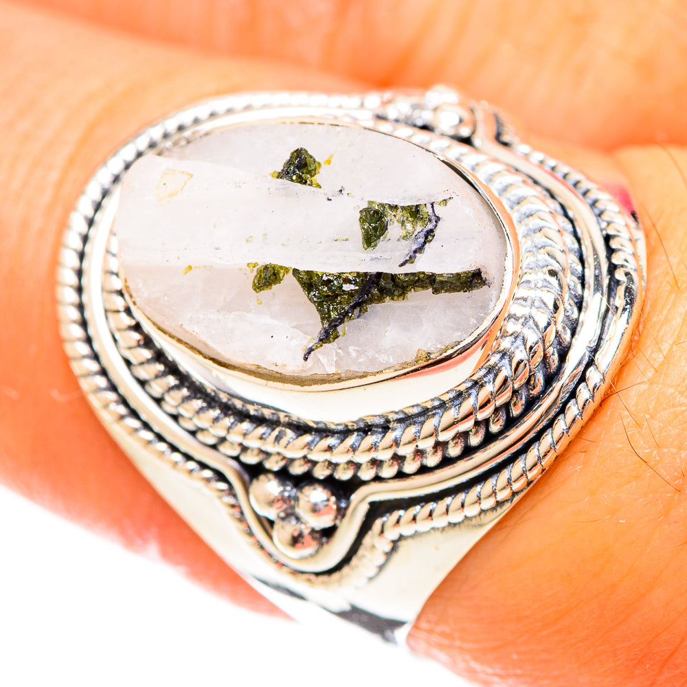 Green Tourmaline In Quartz Rings handcrafted by Anasilvercos - RING122408
