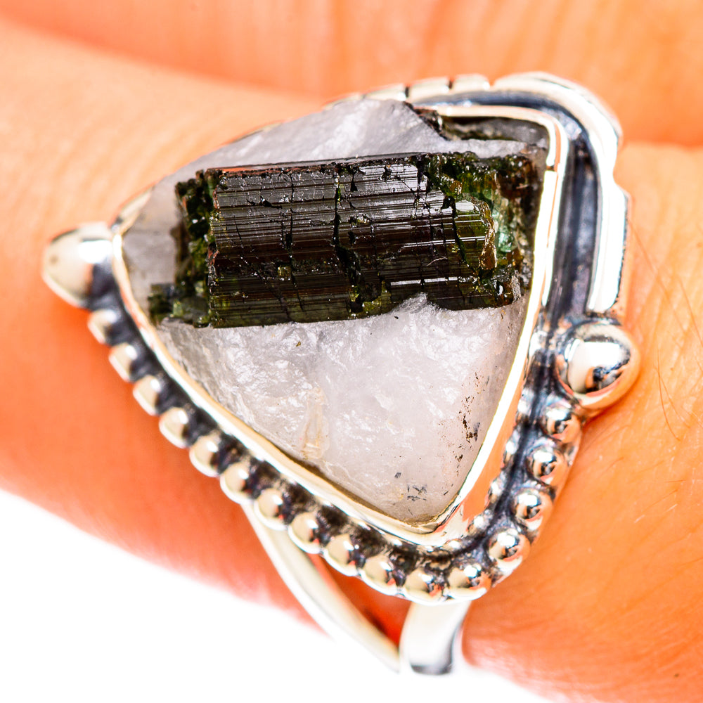 Green Tourmaline In Quartz Rings handcrafted by Anasilvercos - RING122429