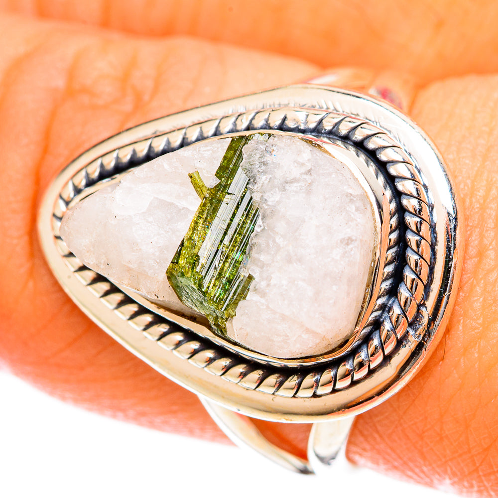 Green Tourmaline In Quartz Rings handcrafted by Anasilvercos - RING122441