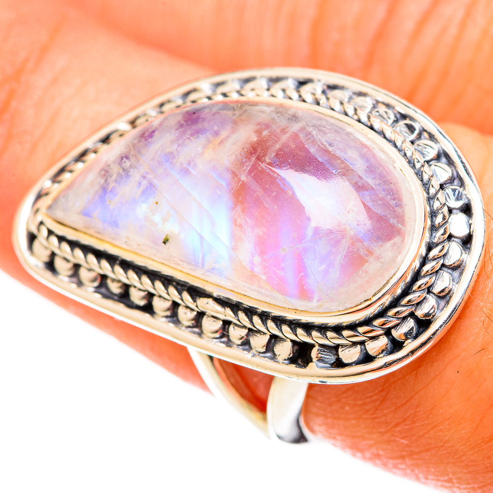 Rainbow Moonstone Rings handcrafted by Anasilvercos - RING122458
