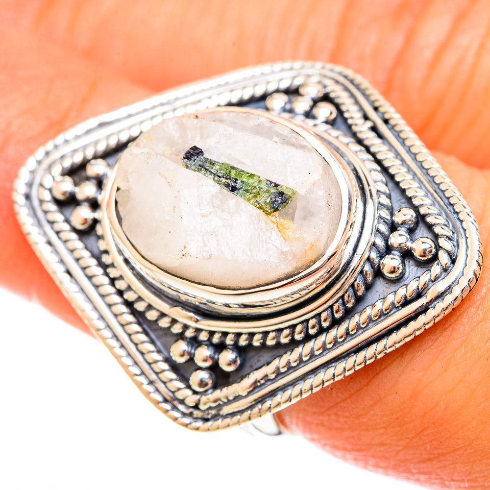 Green Tourmaline In Quartz Rings handcrafted by Anasilvercos - RING122495