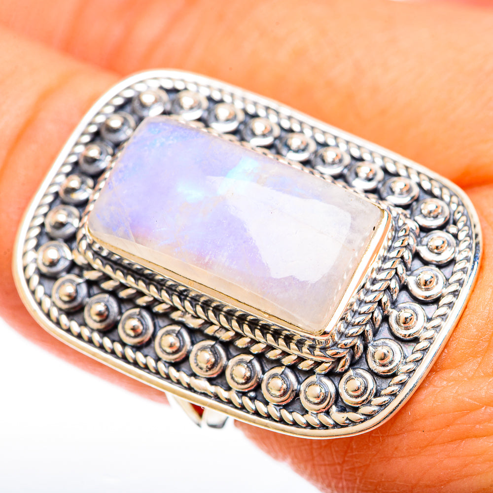Rainbow Moonstone Rings handcrafted by Anasilvercos - RING122498