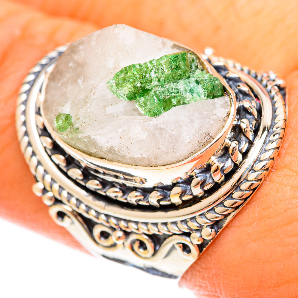 Green Tourmaline In Quartz Rings handcrafted by Anasilvercos - RING122509
