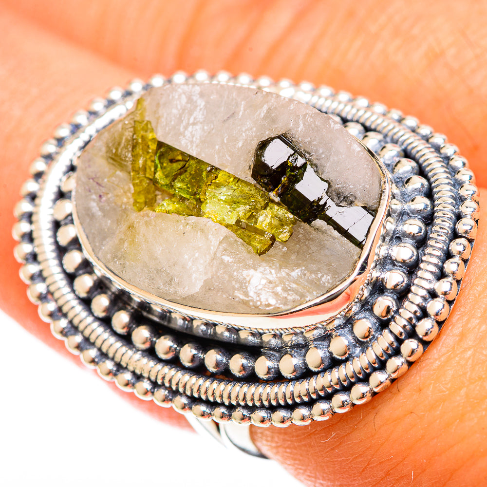Green Tourmaline In Quartz Rings handcrafted by Anasilvercos - RING122518