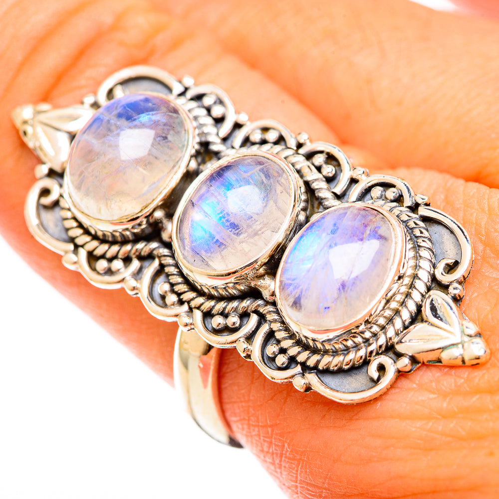 Rainbow Moonstone Rings handcrafted by Anasilvercos - RING122530