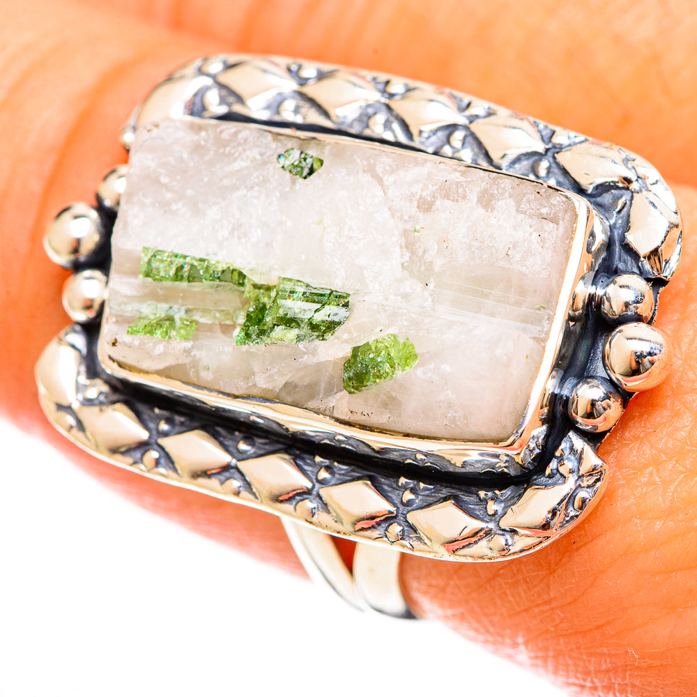 Green Tourmaline In Quartz Rings handcrafted by Anasilvercos - RING122531