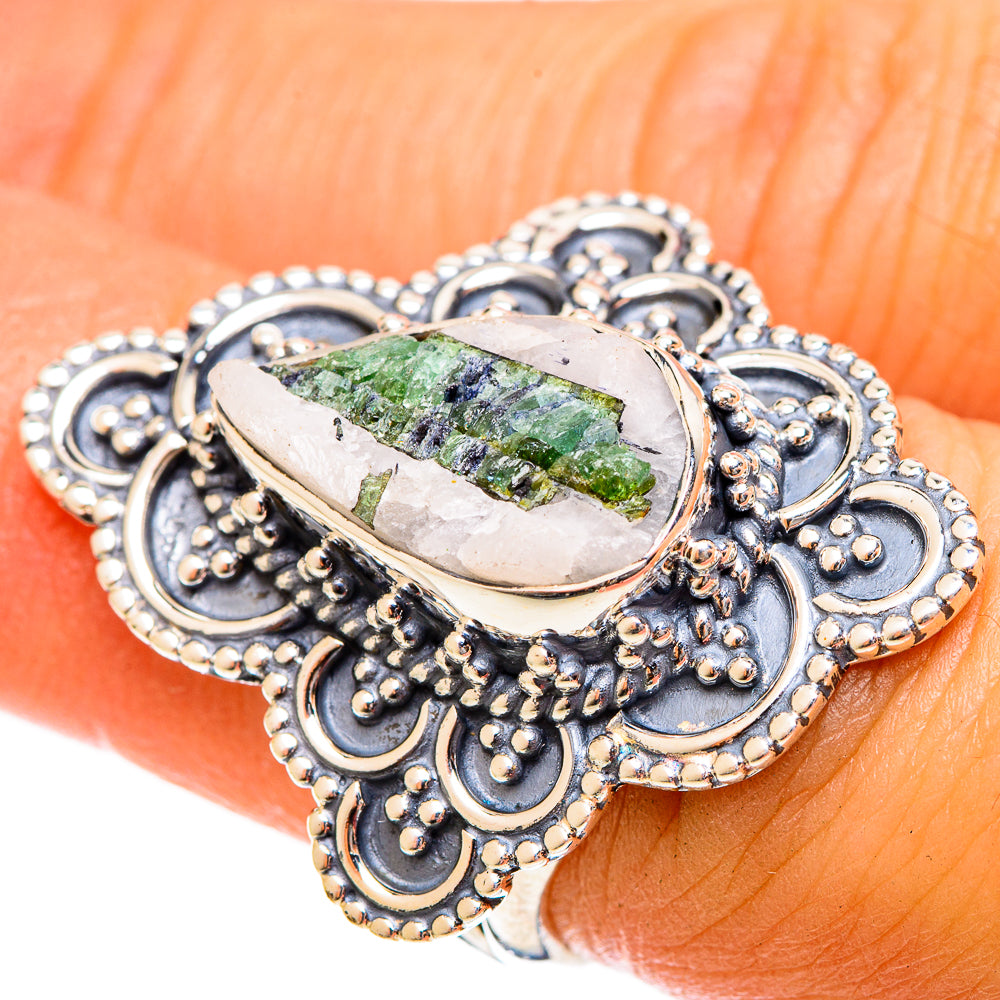 Green Tourmaline In Quartz Rings handcrafted by Anasilvercos - RING122536