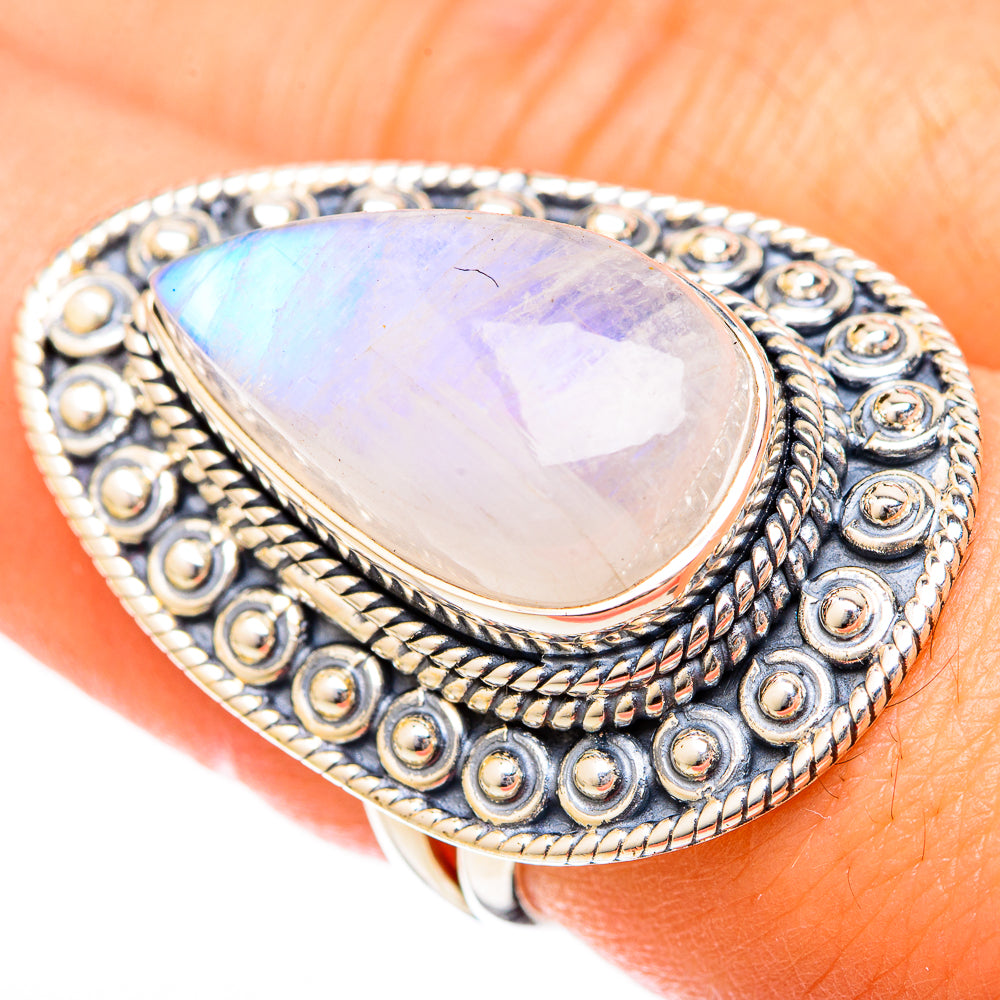 Rainbow Moonstone Rings handcrafted by Anasilvercos - RING122555