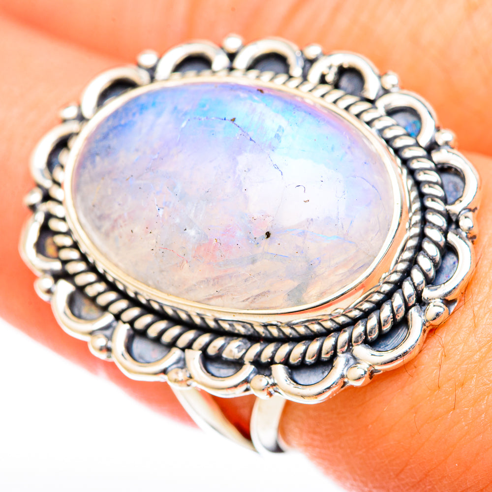 Rainbow Moonstone Rings handcrafted by Anasilvercos - RING122556