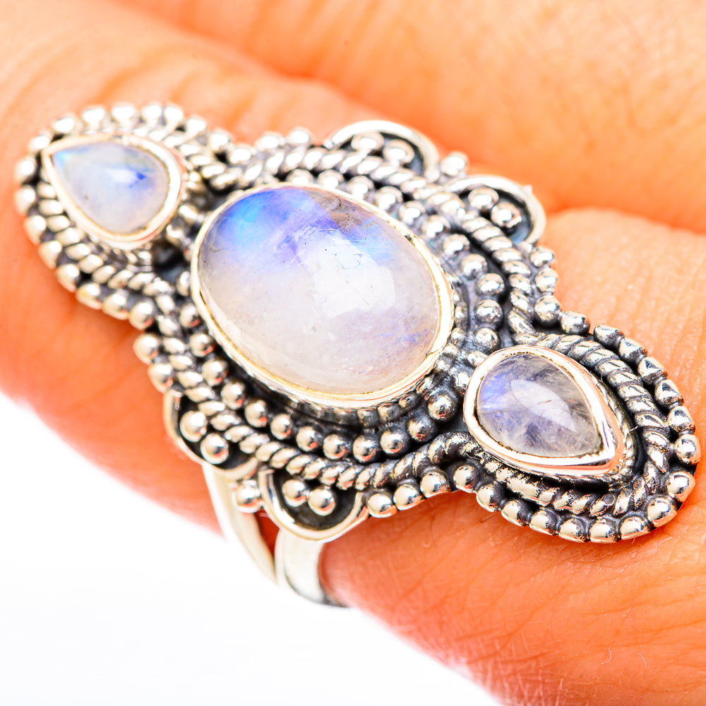 Rainbow Moonstone Rings handcrafted by Anasilvercos - RING122596