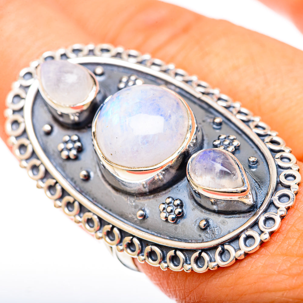 Rainbow Moonstone Rings handcrafted by Anasilvercos - RING122597