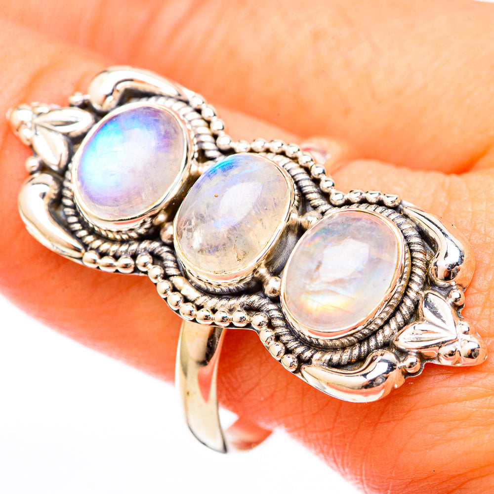 Rainbow Moonstone Rings handcrafted by Anasilvercos - RING122614
