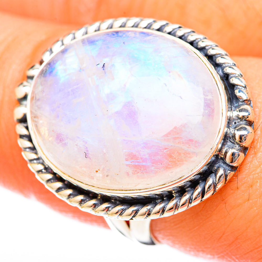 Rainbow Moonstone Rings handcrafted by Anasilvercos - RING122632