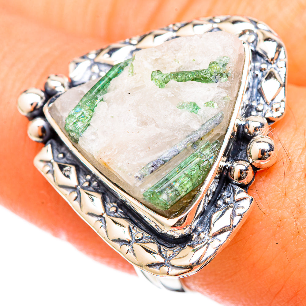 Green Tourmaline In Quartz Rings handcrafted by Anasilvercos - RING122640