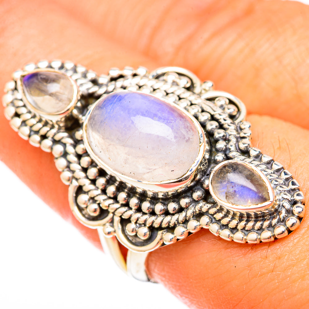 Rainbow Moonstone Rings handcrafted by Anasilvercos - RING122649