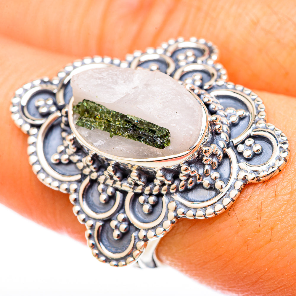 Green Tourmaline In Quartz Rings handcrafted by Anasilvercos - RING122663