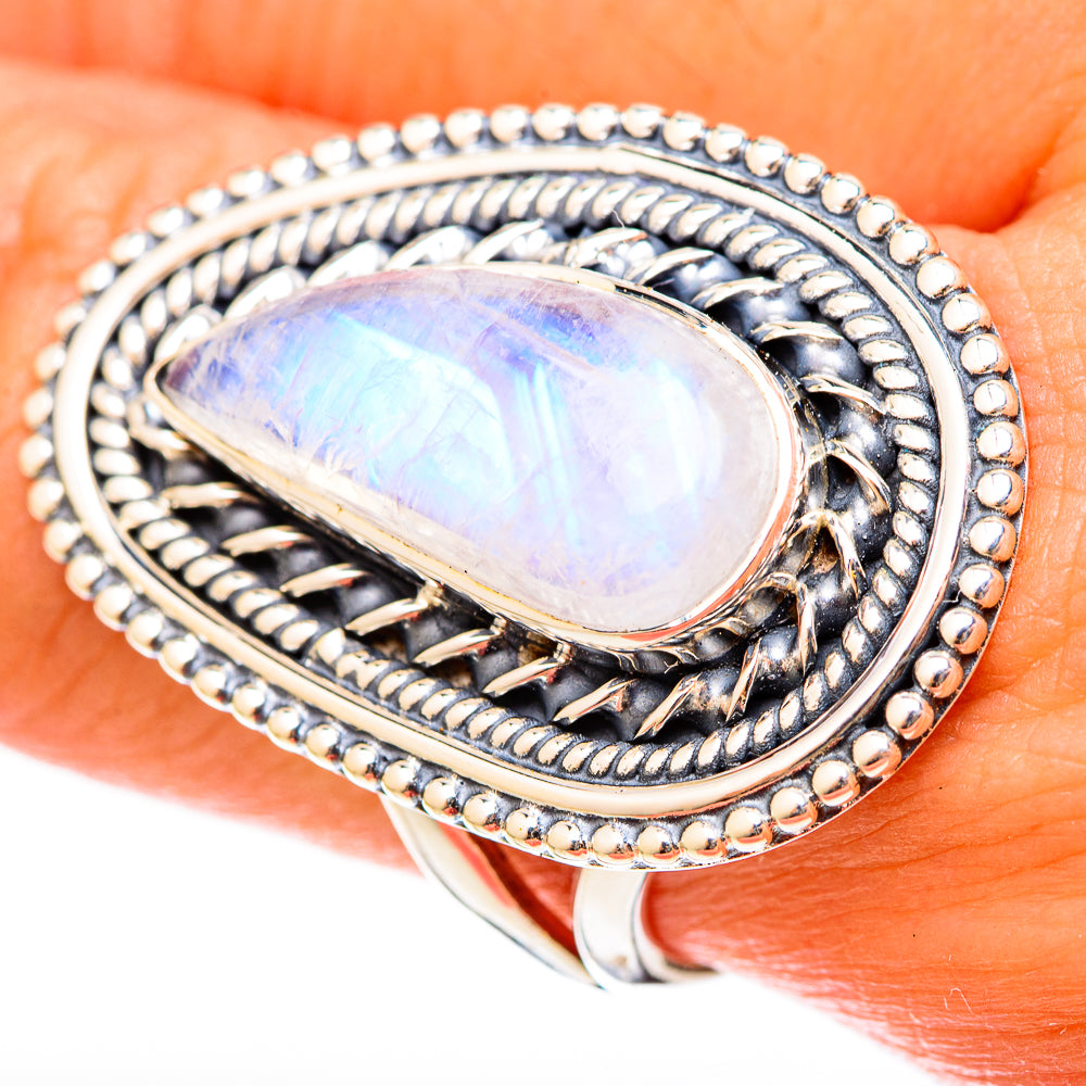 Rainbow Moonstone Rings handcrafted by Anasilvercos - RING122667