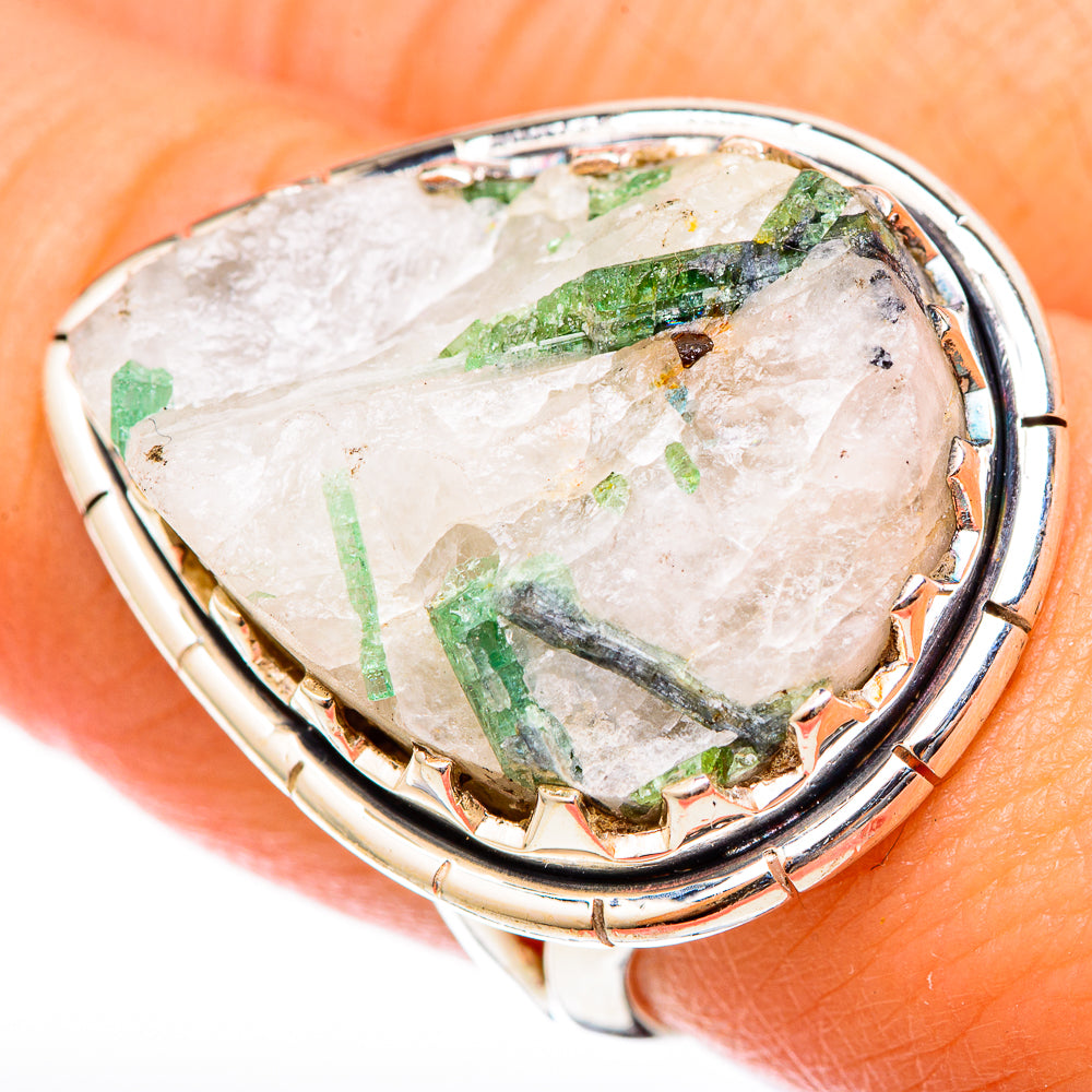 Green Tourmaline In Quartz Rings handcrafted by Anasilvercos - RING122671