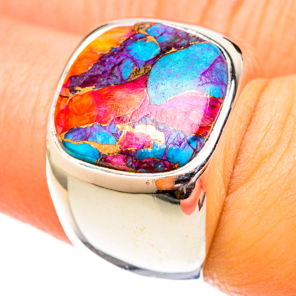 Kingman Pink Dahlia Turquoise Rings handcrafted by Anasilvercos - RING122690