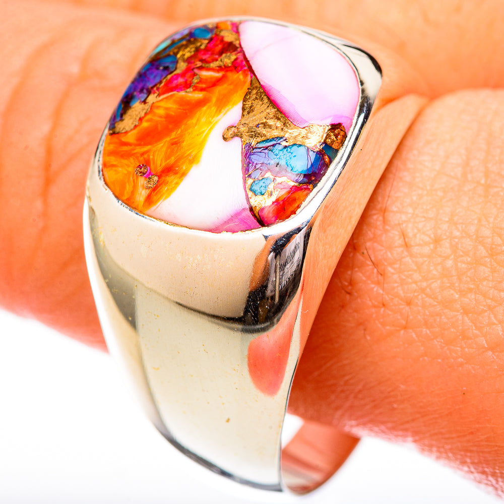 Kingman Pink Dahlia Turquoise Rings handcrafted by Anasilvercos - RING122691