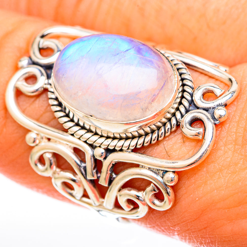 Rainbow Moonstone Rings handcrafted by Anasilvercos - RING122708