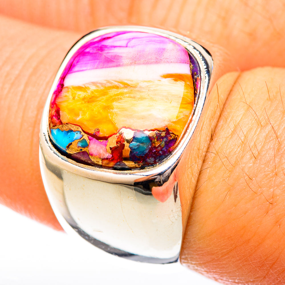 Kingman Pink Dahlia Turquoise Rings handcrafted by Anasilvercos - RING122709