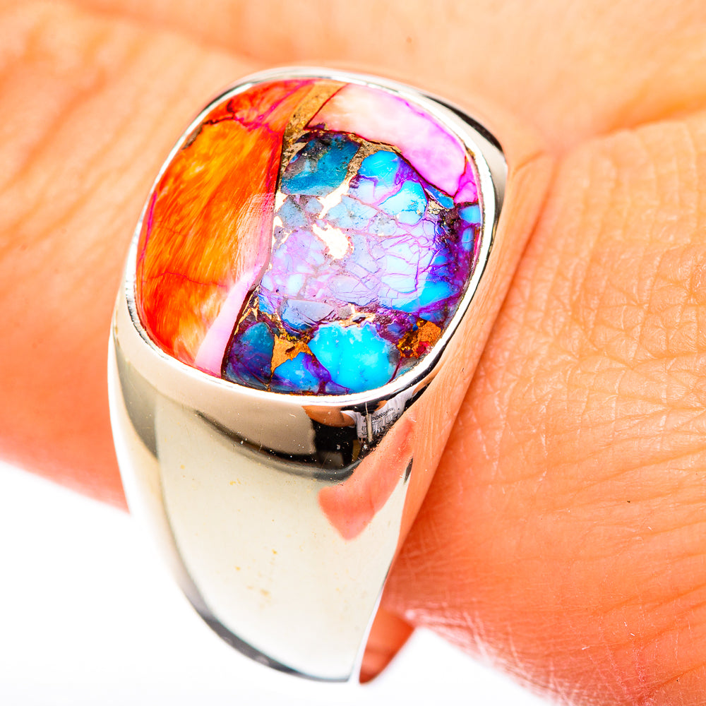 Kingman Pink Dahlia Turquoise Rings handcrafted by Anasilvercos - RING122710