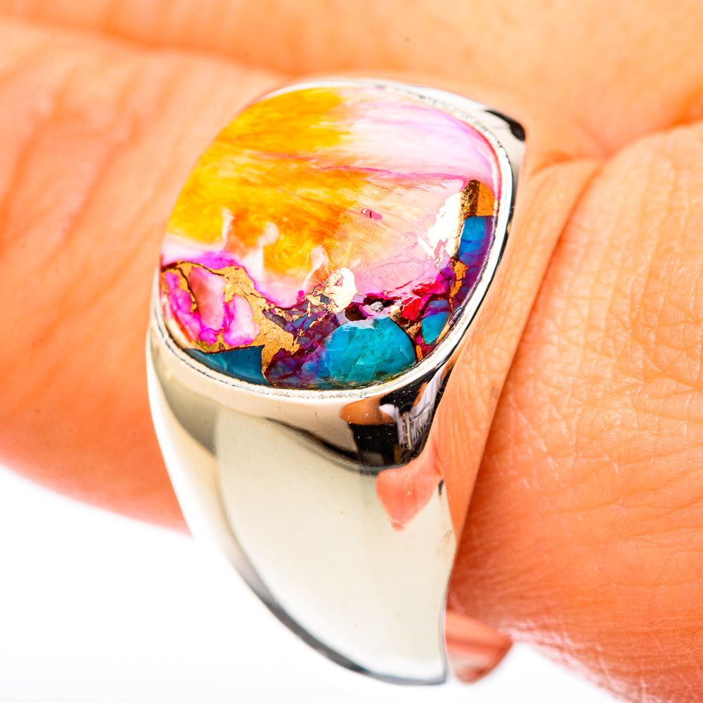 Kingman Pink Dahlia Turquoise Rings handcrafted by Anasilvercos - RING122742