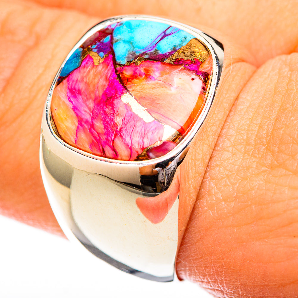 Kingman Pink Dahlia Turquoise Rings handcrafted by Anasilvercos - RING122743