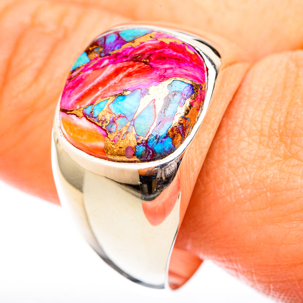Kingman Pink Dahlia Turquoise Rings handcrafted by Anasilvercos - RING122759