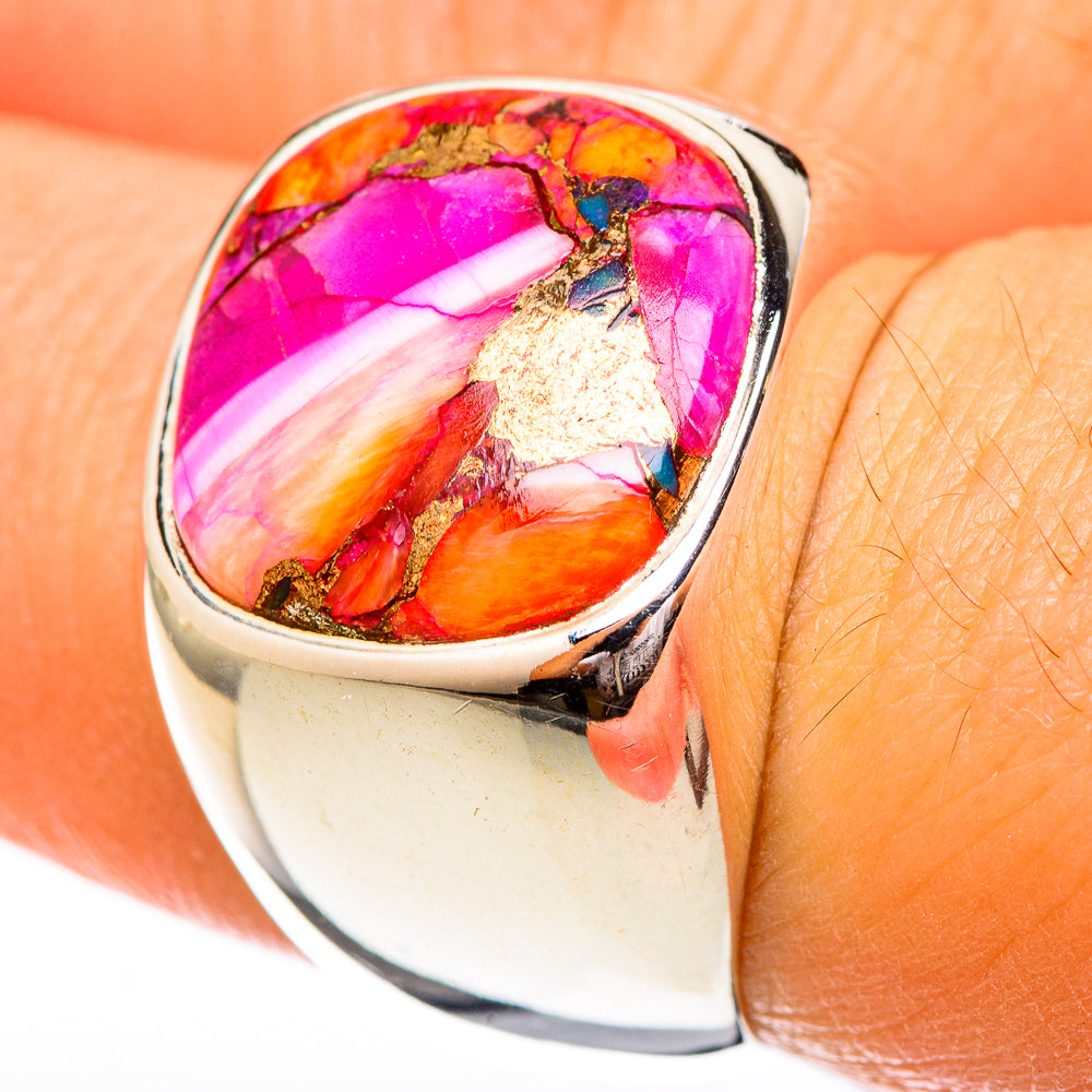 Kingman Pink Dahlia Turquoise Rings handcrafted by Anasilvercos - RING122760