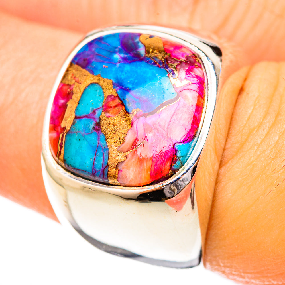 Kingman Pink Dahlia Turquoise Rings handcrafted by Anasilvercos - RING122775