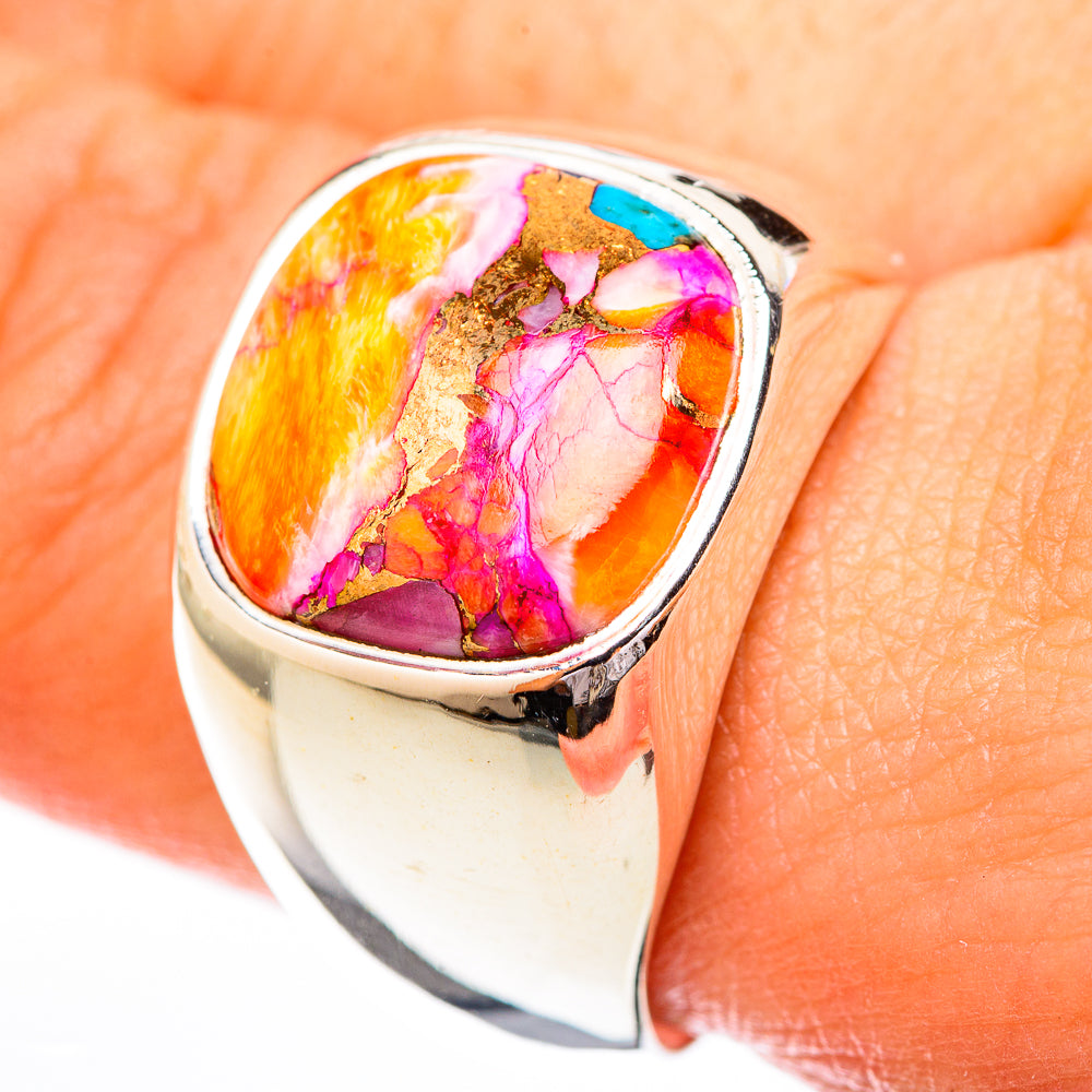 Kingman Pink Dahlia Turquoise Rings handcrafted by Anasilvercos - RING122776