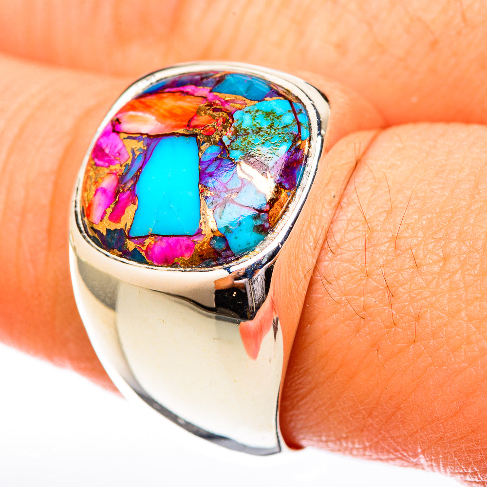 Kingman Pink Dahlia Turquoise Rings handcrafted by Anasilvercos - RING122787