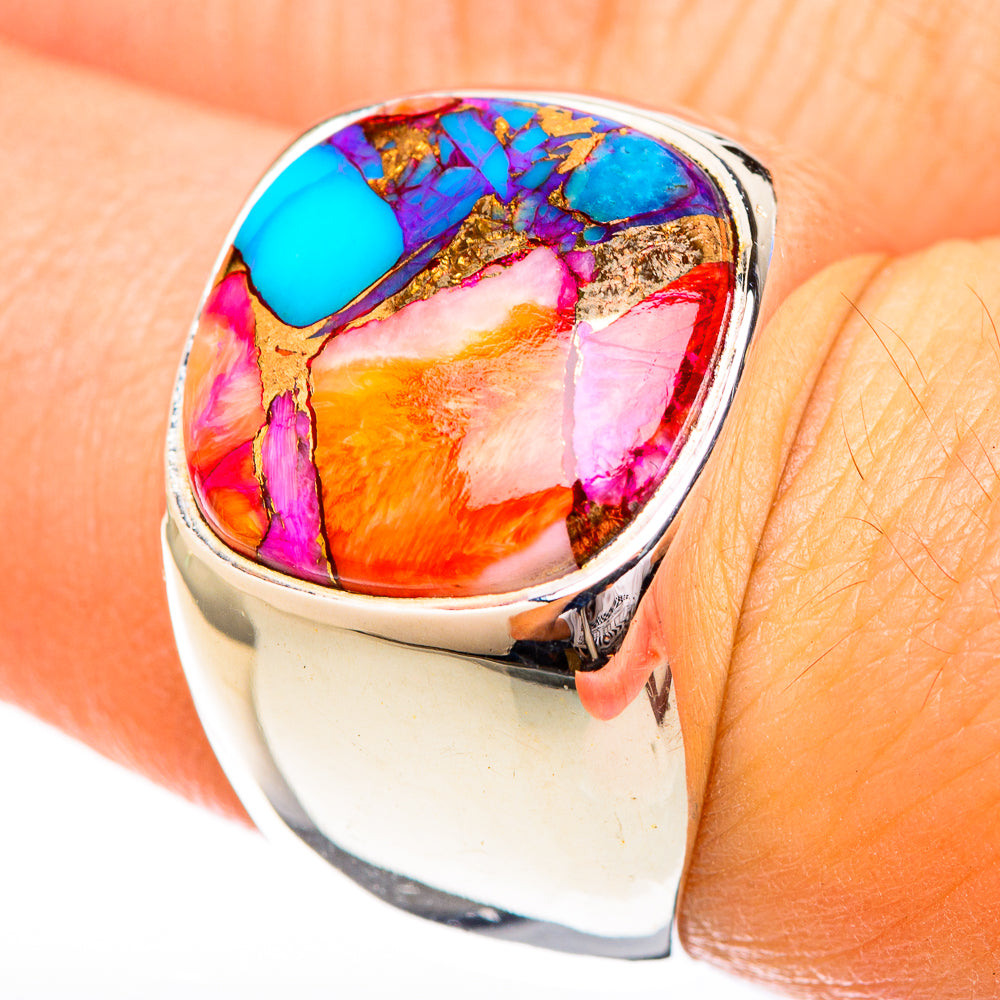 Kingman Pink Dahlia Turquoise Rings handcrafted by Anasilvercos - RING122799