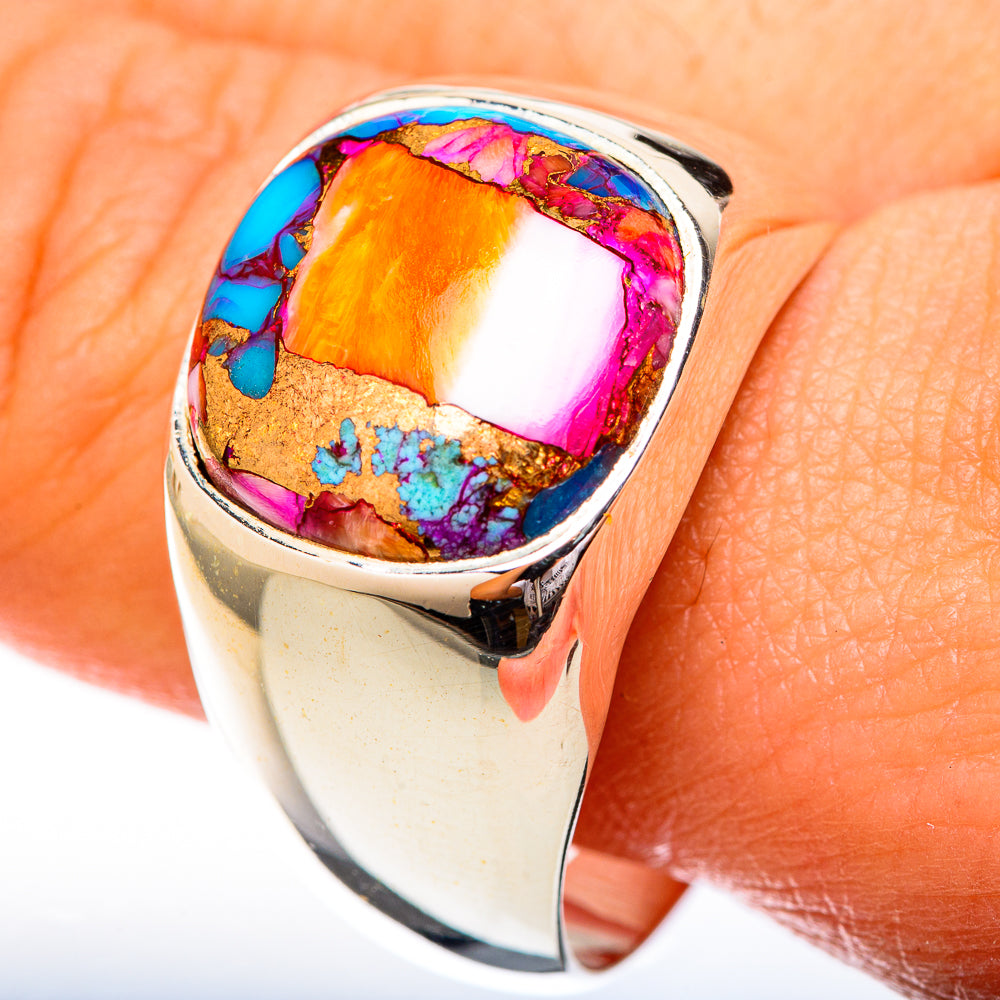 Kingman Pink Dahlia Turquoise Rings handcrafted by Anasilvercos - RING122800