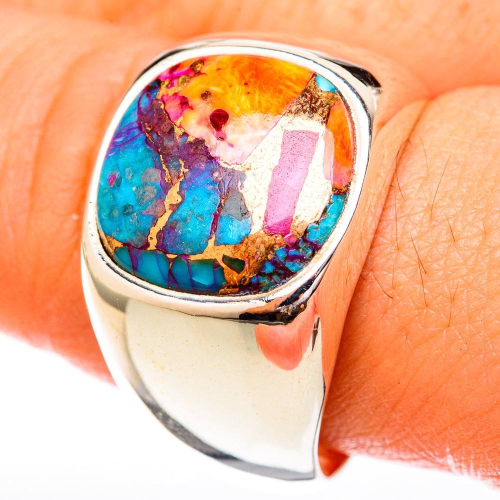 Kingman Pink Dahlia Turquoise Rings handcrafted by Anasilvercos - RING122822