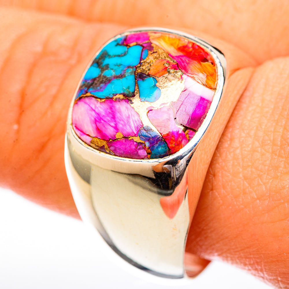 Kingman Pink Dahlia Turquoise Rings handcrafted by Anasilvercos - RING122823