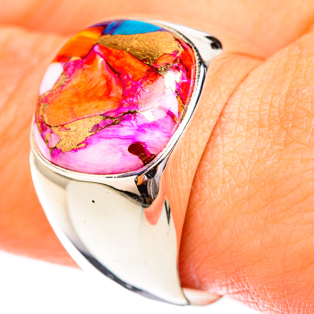Kingman Pink Dahlia Turquoise Rings handcrafted by Anasilvercos - RING122833