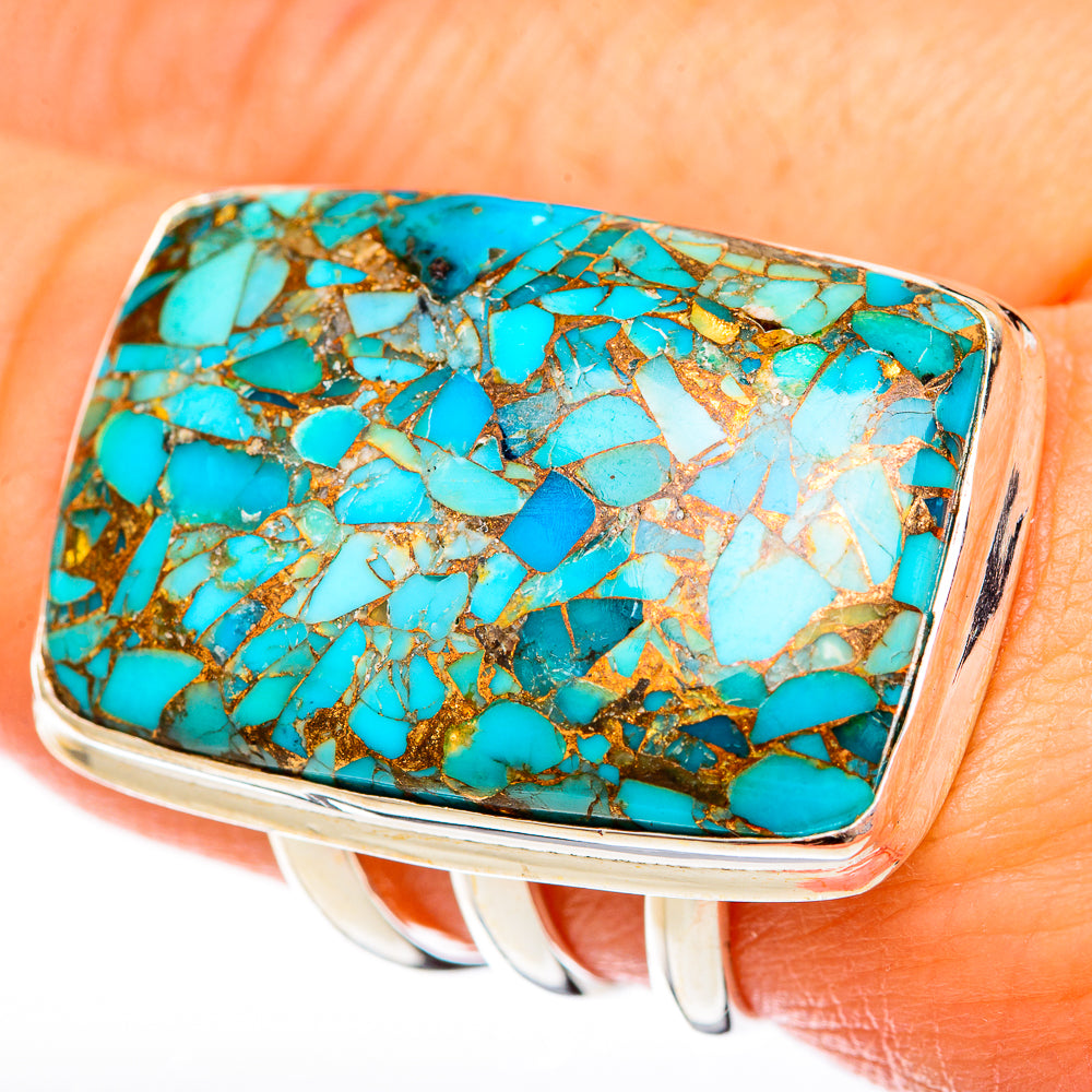 Blue Copper Composite Turquoise Rings handcrafted by Anasilvercos - RING122867