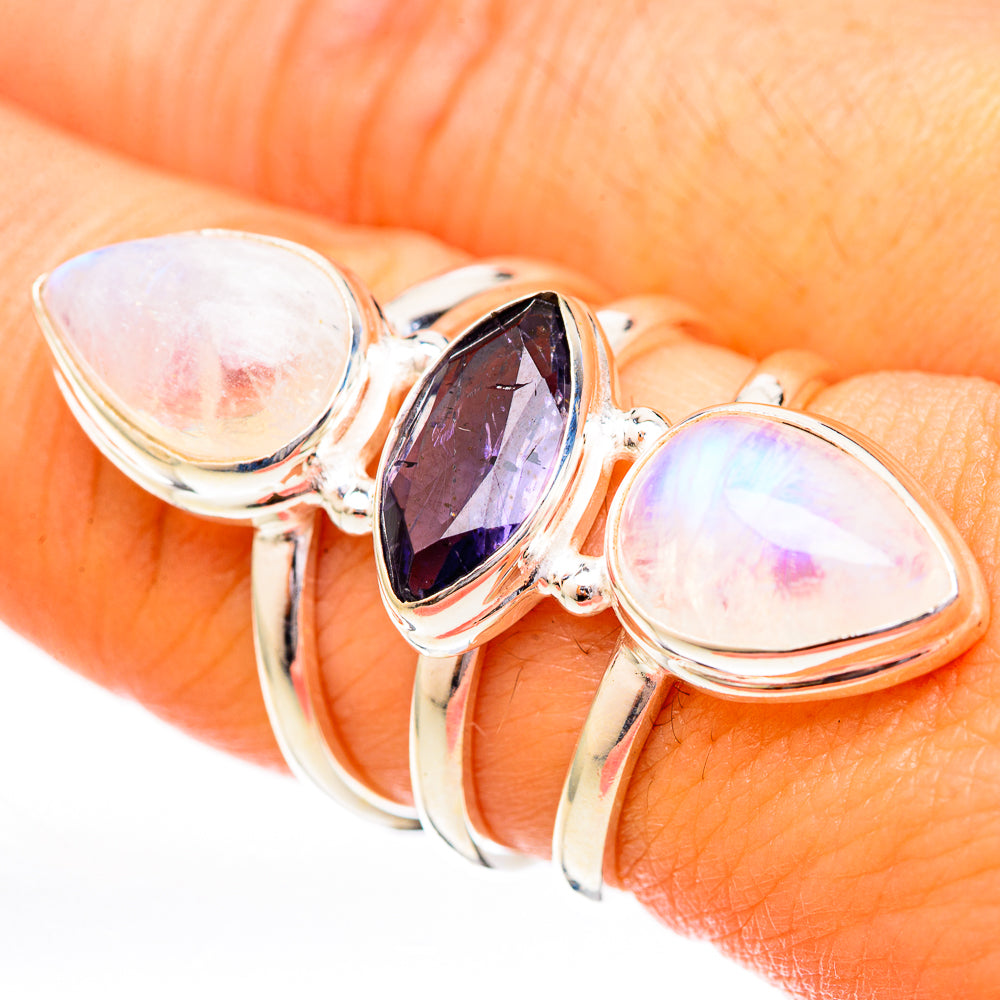 Rainbow Moonstone Rings handcrafted by Anasilvercos - RING122910