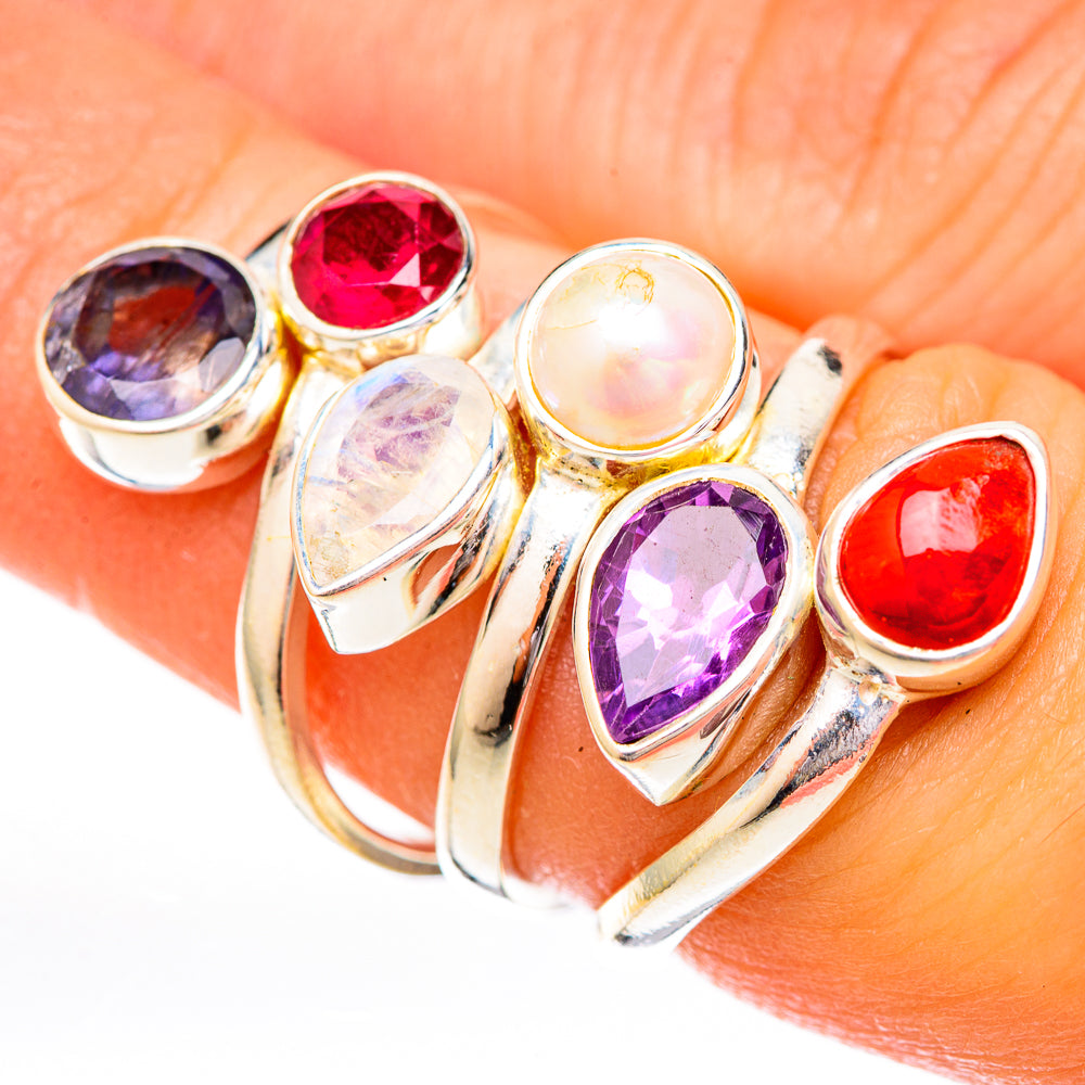 Rainbow Moonstone Rings handcrafted by Anasilvercos - RING122914