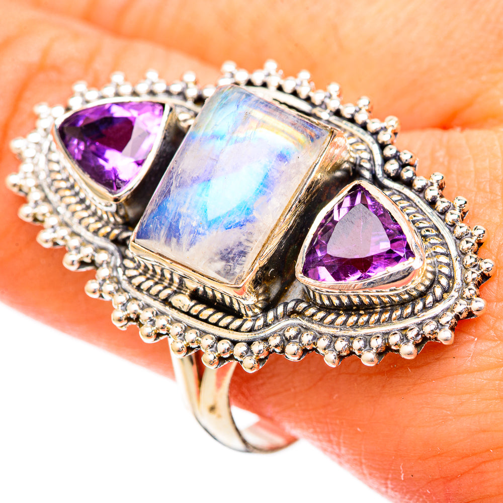 Rainbow Moonstone Rings handcrafted by Anasilvercos - RING122926