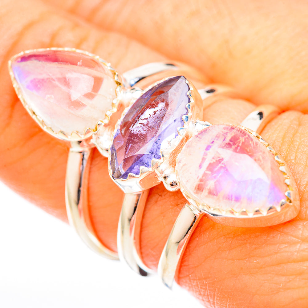 Rainbow Moonstone Rings handcrafted by Anasilvercos - RING122960