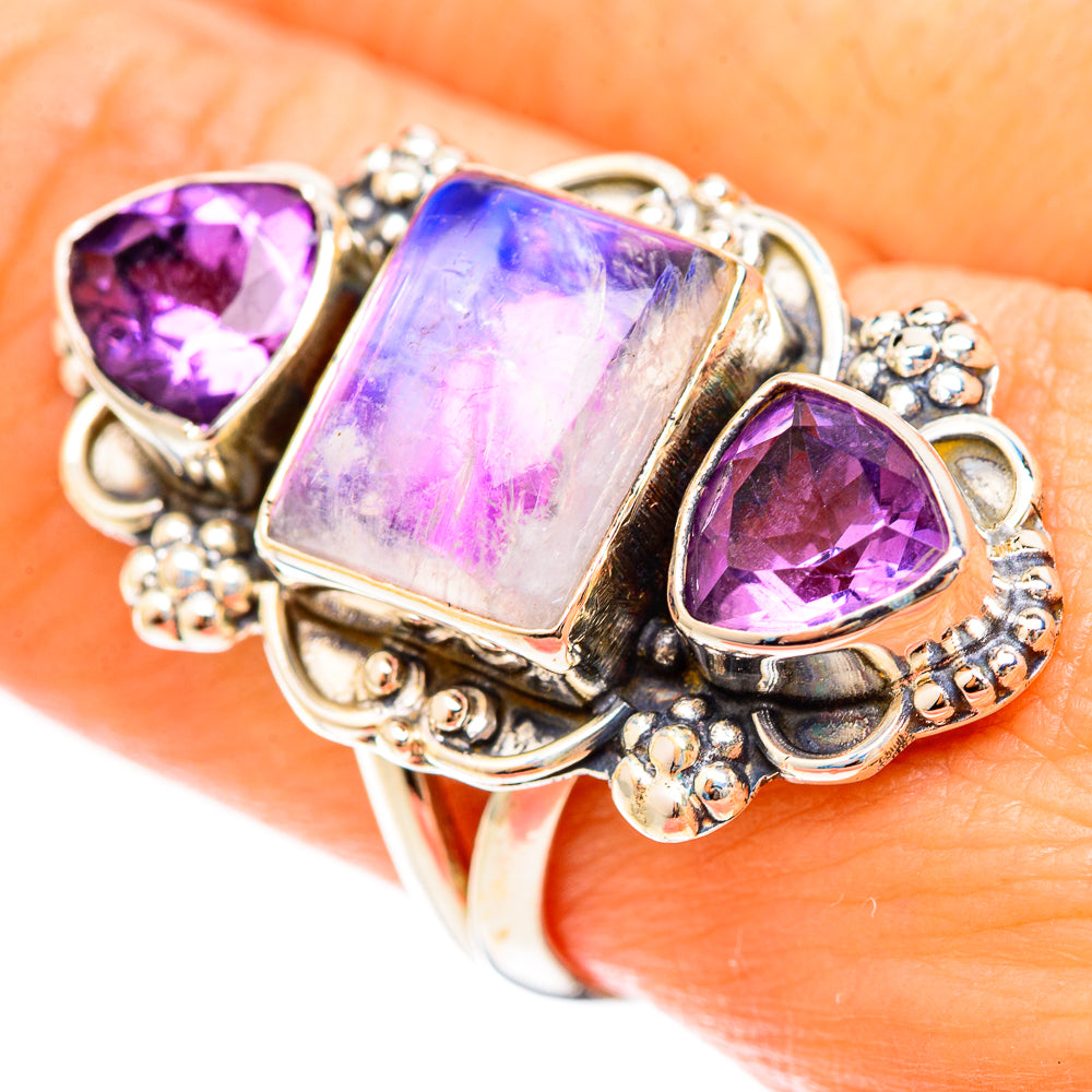 Rainbow Moonstone Rings handcrafted by Anasilvercos - RING123065
