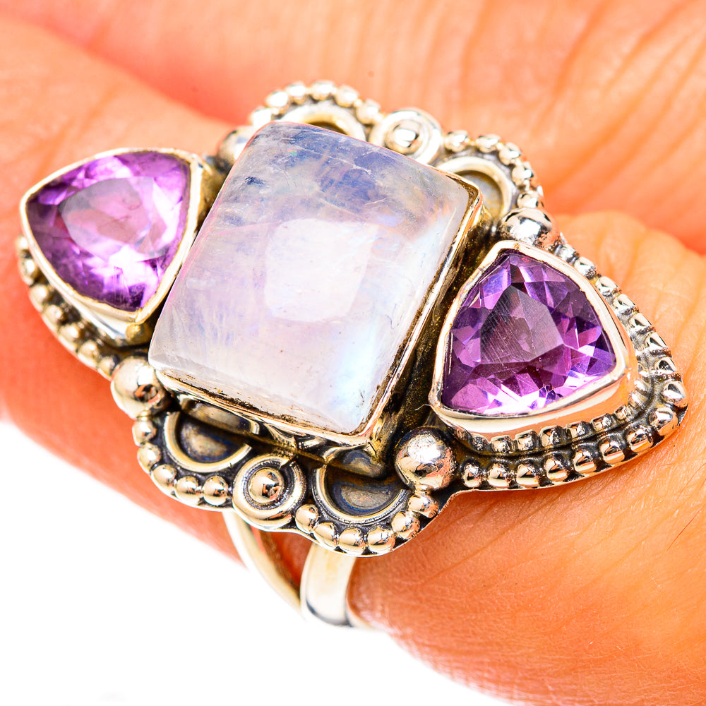 Rainbow Moonstone Rings handcrafted by Anasilvercos - RING123115