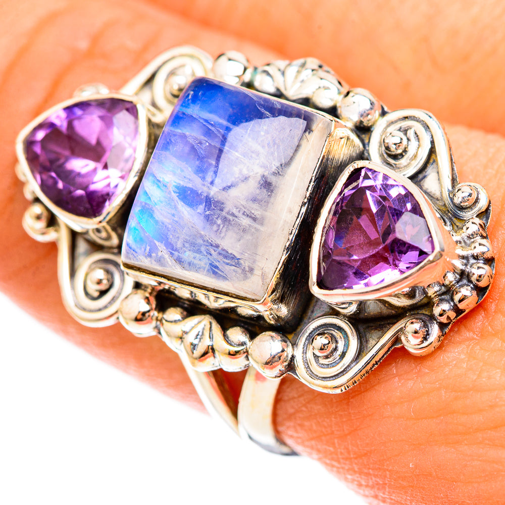 Rainbow Moonstone Rings handcrafted by Anasilvercos - RING123130