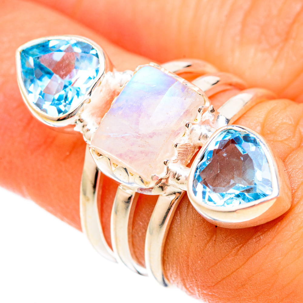 Rainbow Moonstone Rings handcrafted by Anasilvercos - RING123160