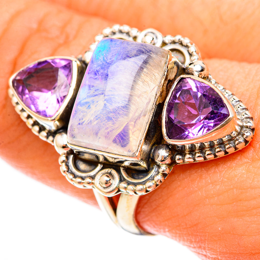 Rainbow Moonstone Rings handcrafted by Anasilvercos - RING123200